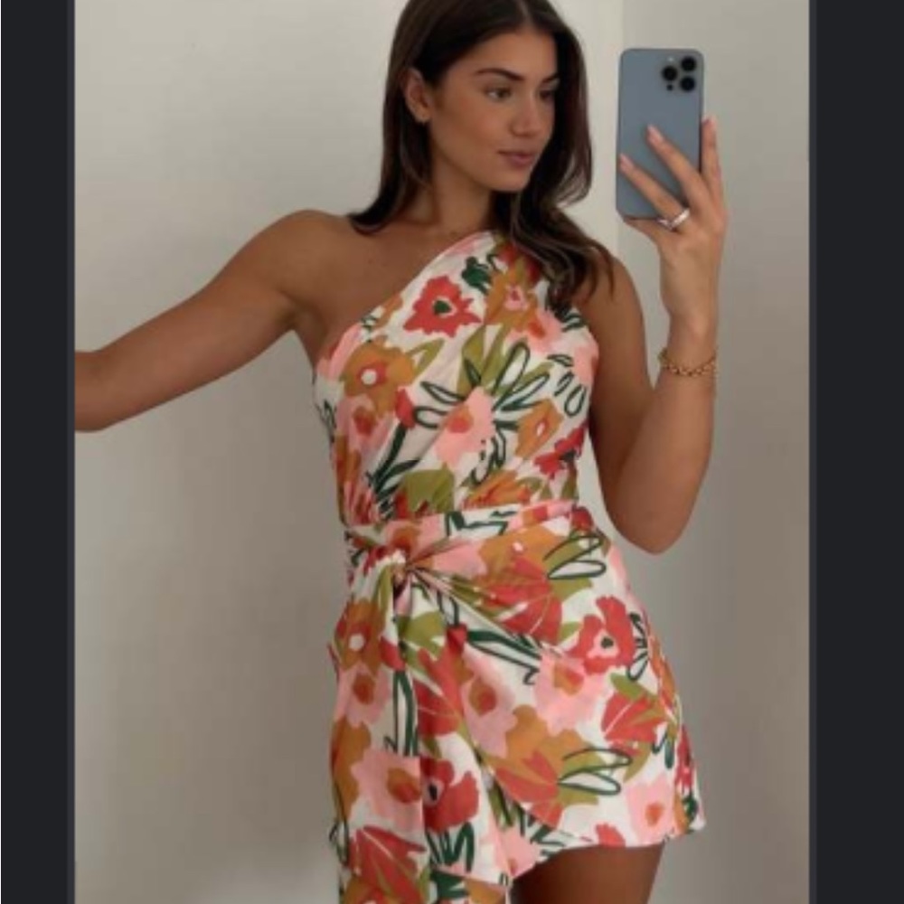 Island Time One-Shoulder Mini Dress Floral Orange